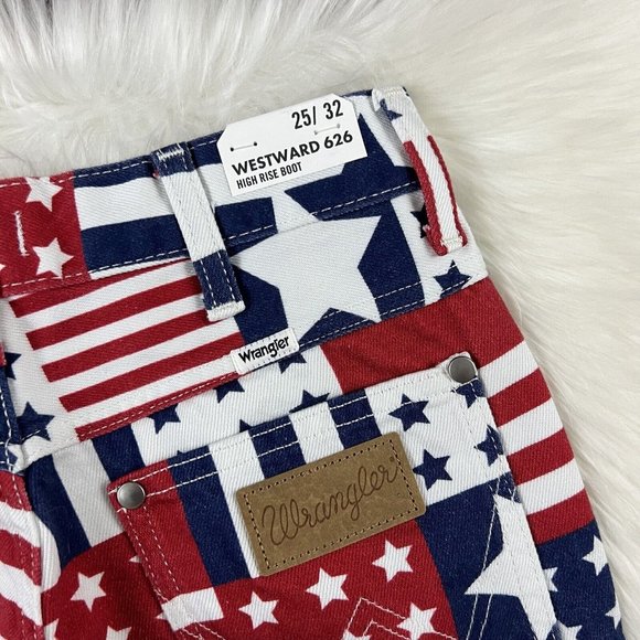 Wrangler Size 25 Star Stripe Patriotic Westward 626 Boot Cut Denim Jeans - Picture 9 of 10